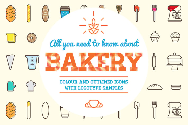 Bakery Color and Outline Icons with Logotypes