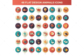 Flat Design Animals Icons Set
