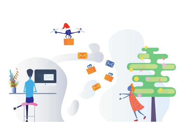 Drones Delivery of Gifts Noel Illustration