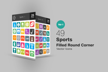 49 Sports Filled Round Corner Icons