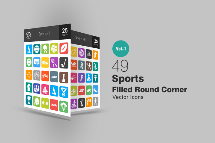 49 Sports Filled Round Corner Icons