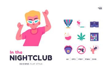 36 In the Nightclub Icons Flat Style