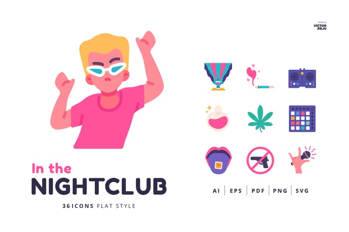 36 In the Nightclub Icons Flat Style