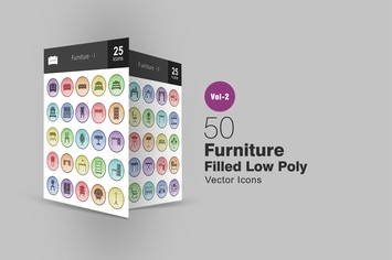 50 Furniture Filled Low Poly Icons