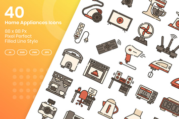 40 Home Appliances Icons Set - Filled Line