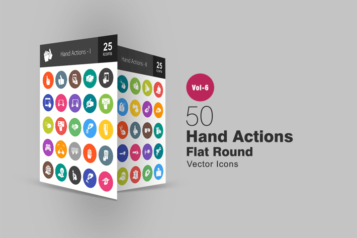 50 Hand Actions Glyph Multicolor BG  Icons