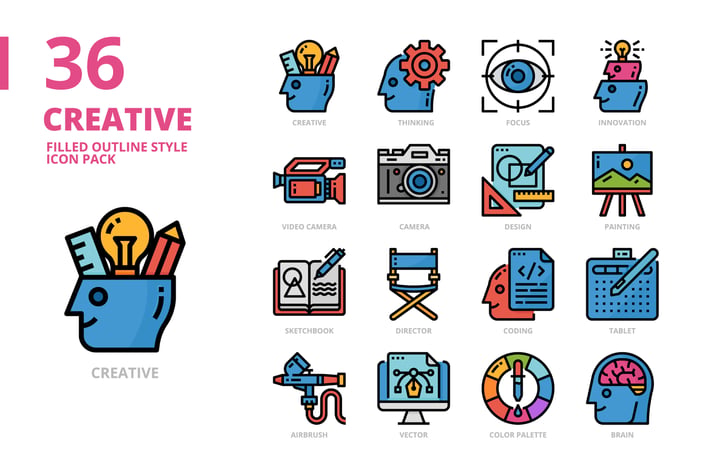 Creative Filled Outline Style Icon Set