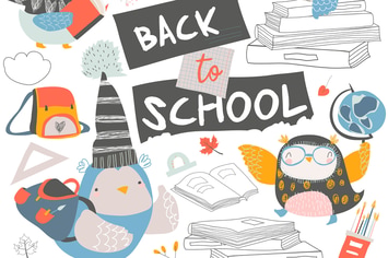 Set of cute owls with books. Back to school. 