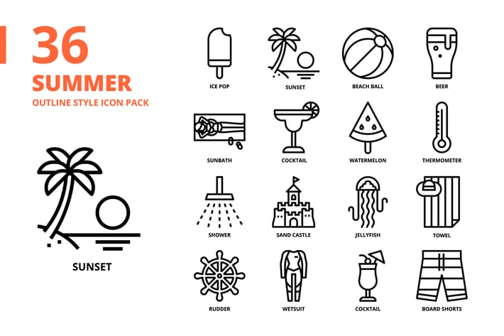 Summer Outline Style Icon Set