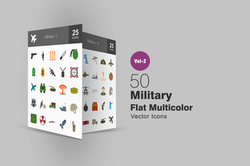 50 Military Flat Multicolor Icons