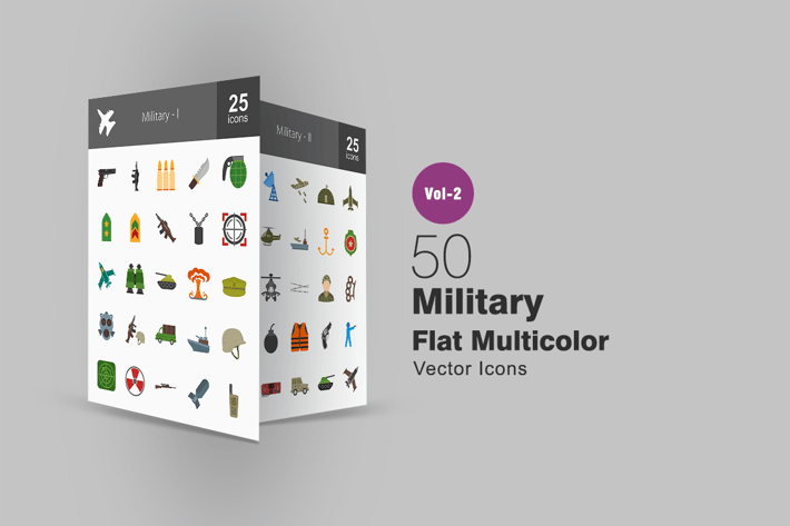 50 Military Flat Multicolor Icons