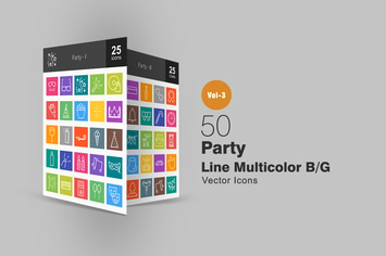 50 Party Line Multicolor Icons