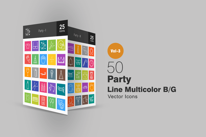 50 Party Line Multicolor Icons