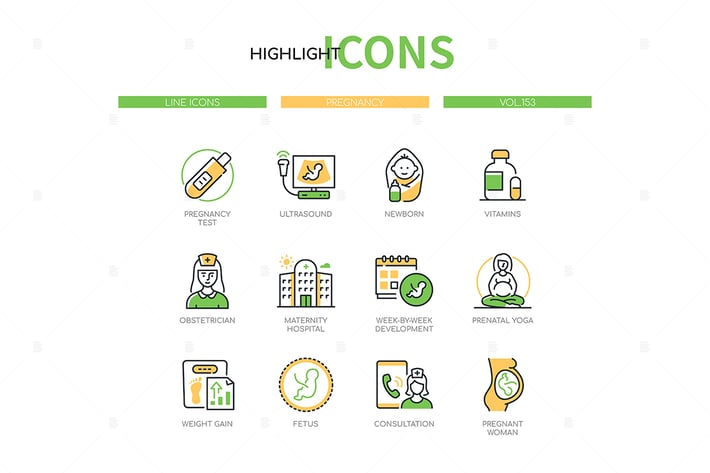 Pregnancy - Modern Line Design Style Icons Set