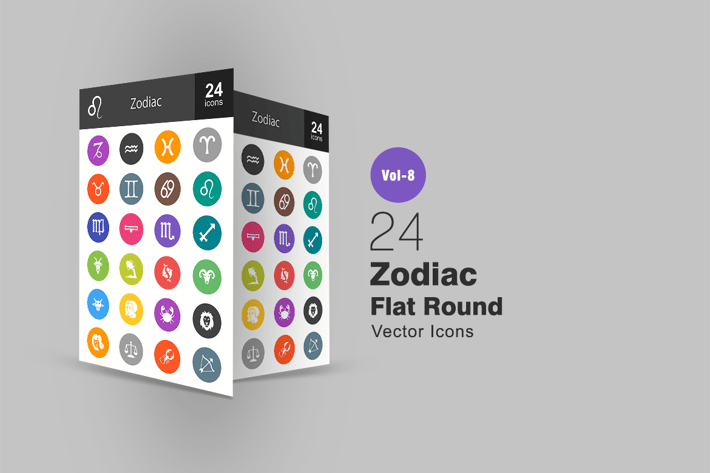 24 Zodiac Flat Round Icons