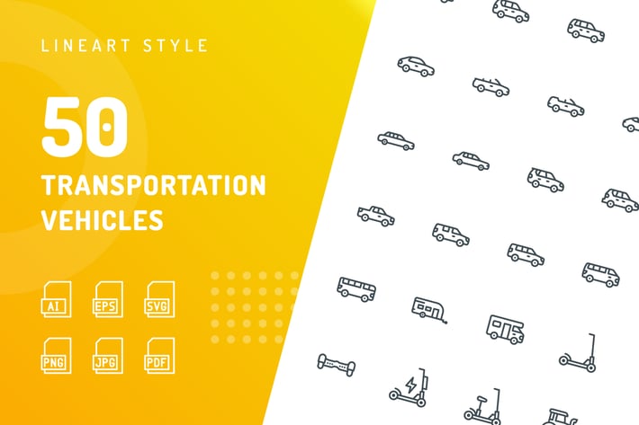 Transportation Vehicles Line Icons