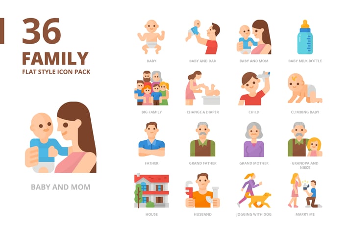 Family Flat Style Icon Set