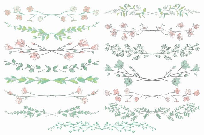 Colorful Hand Drawn Vector  Floral Dividers.