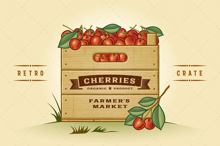 Retro Crate Of Cherries