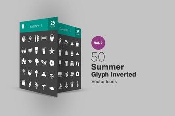 50 Summer Glyph Inverted Icons