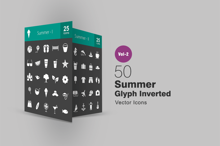 50 Summer Glyph Inverted Icons