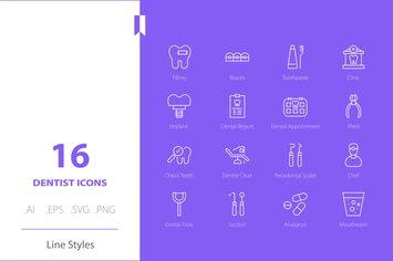 Dentist Icon Set Line Styles