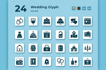 24 Wedding Glyph Vector Icon Pack