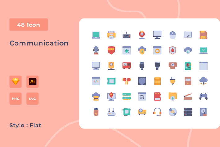 Computer & IT Flat Style Icon Pack