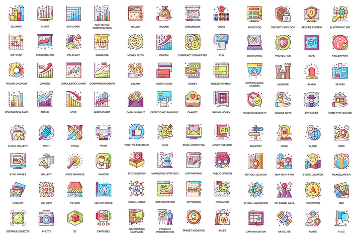 Collection Business Flat Line Icons