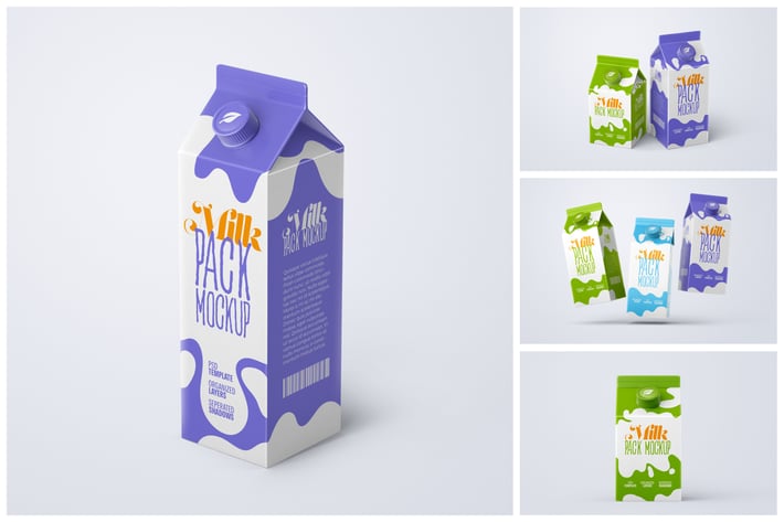 Milk Carton Box Mockup Set | Packaging Design
