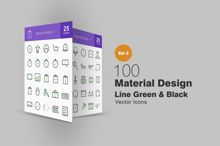100 Material Design Line Green & Black Icons