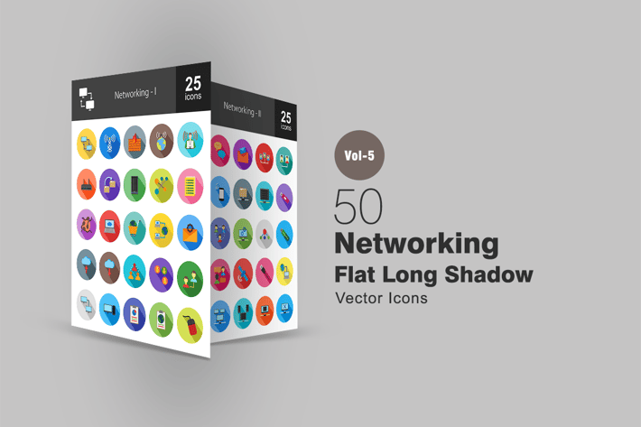 50 Networking Flat Shadowed Icons