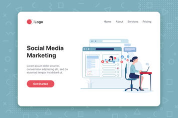 Social media marketing concept with characters.