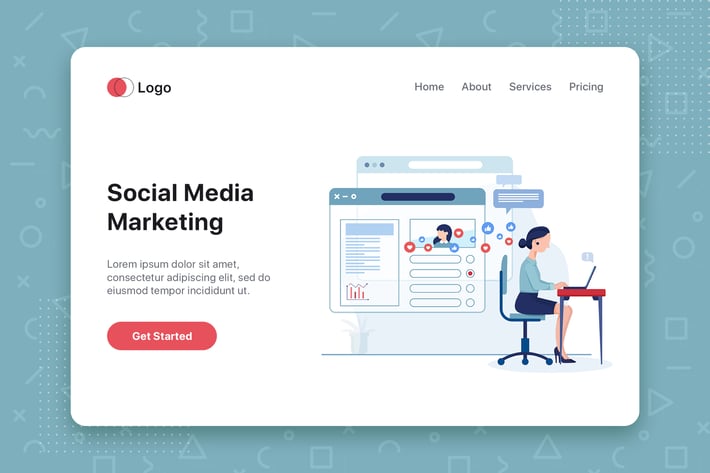 Social media marketing concept with characters.