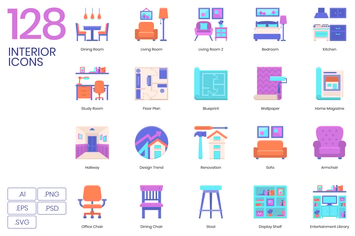128 Interior Flat Icons