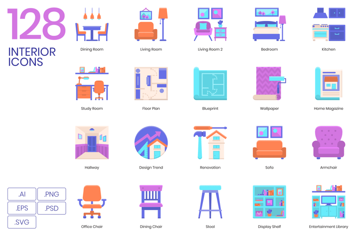 128 Interior Flat Icons