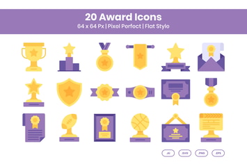 20 Award Icons Set - Flat