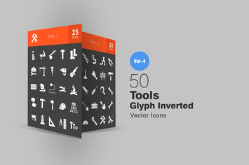 50 Tools Glyph Inverted Icons