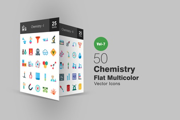 50 Chemistry Flat Multicolor Icons