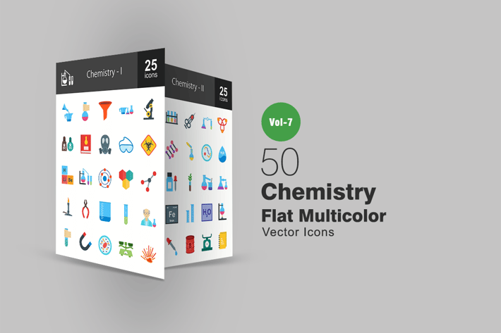 50 Chemistry Flat Multicolor Icons