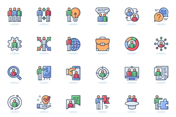 Teamwork Flat Line Web Icons Set