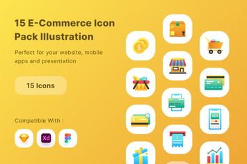 15 E-Commerce Icon Pack Illustration