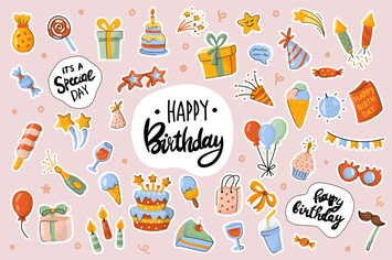 Happy Birthday Cute Stickers Set