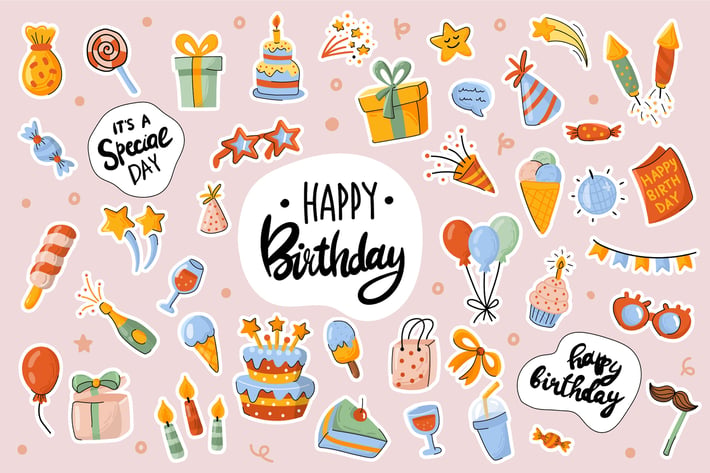 Happy Birthday Cute Stickers Set