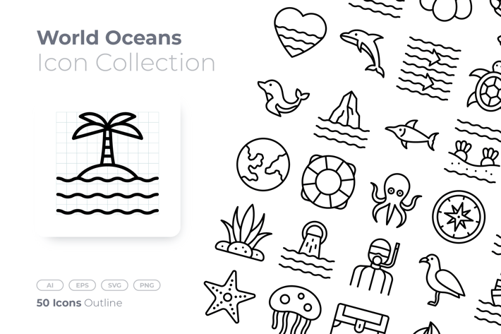 World Ocean's Day Outline Icon