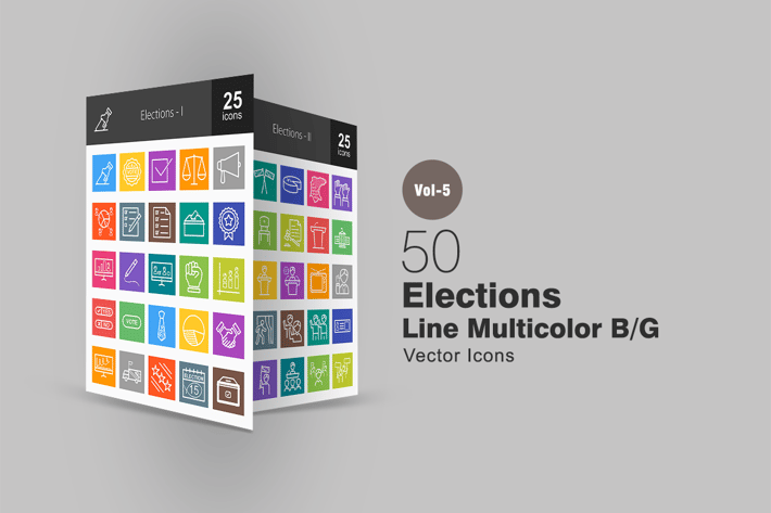 50 Elections Line Multicolor Icons