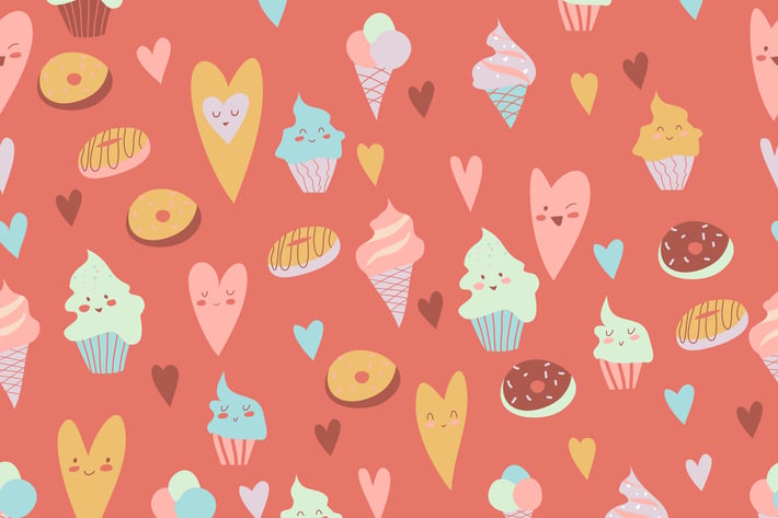 Beautiful seamless pattern of delicious cupcakes, 