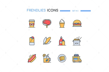 Street food - line design style icons set
