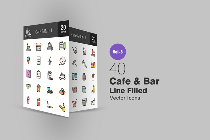 40 Cafe & Bar Line Filled Icons