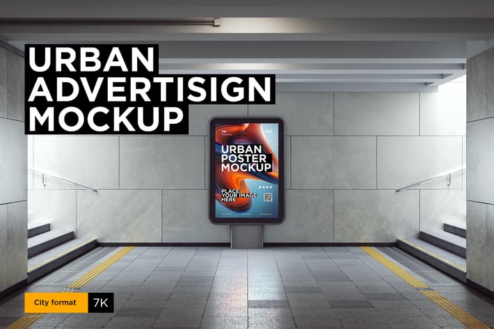 City Lightbox Poster Mockup in Subway